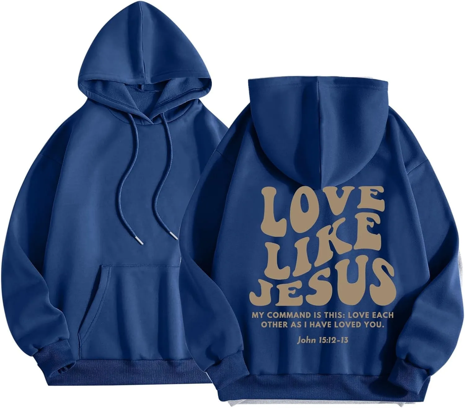 Love Like Jesus Hoodies for Men Letter Graphic Christian Faith Hoodies with Pocket Long Sleeve Drawstring Hooded Sweatshirts