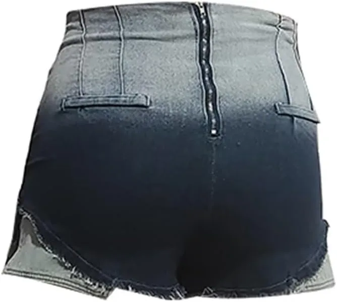 LROSEY Women's Sexy High Waist Ripped Cut Off Jean Shorts Trendy Frayed Asymmetrical Raw Trim Zipper Denim Shorts