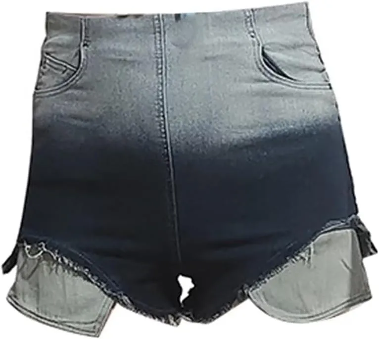 LROSEY Women's Sexy High Waist Ripped Cut Off Jean Shorts Trendy Frayed Asymmetrical Raw Trim Zipper Denim Shorts