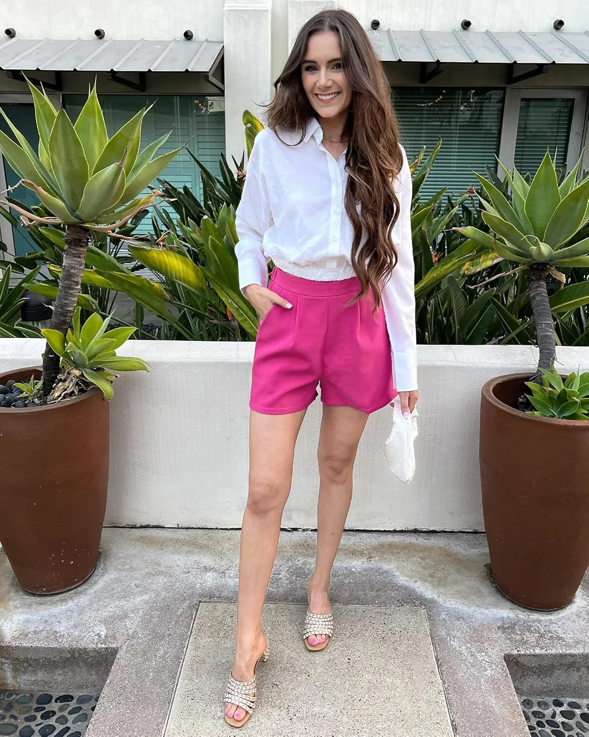 luvamia 2024 Dress Shorts for Women High Waisted Business Casual Outfits for Work Summer Pleated Short Dressy Shorts