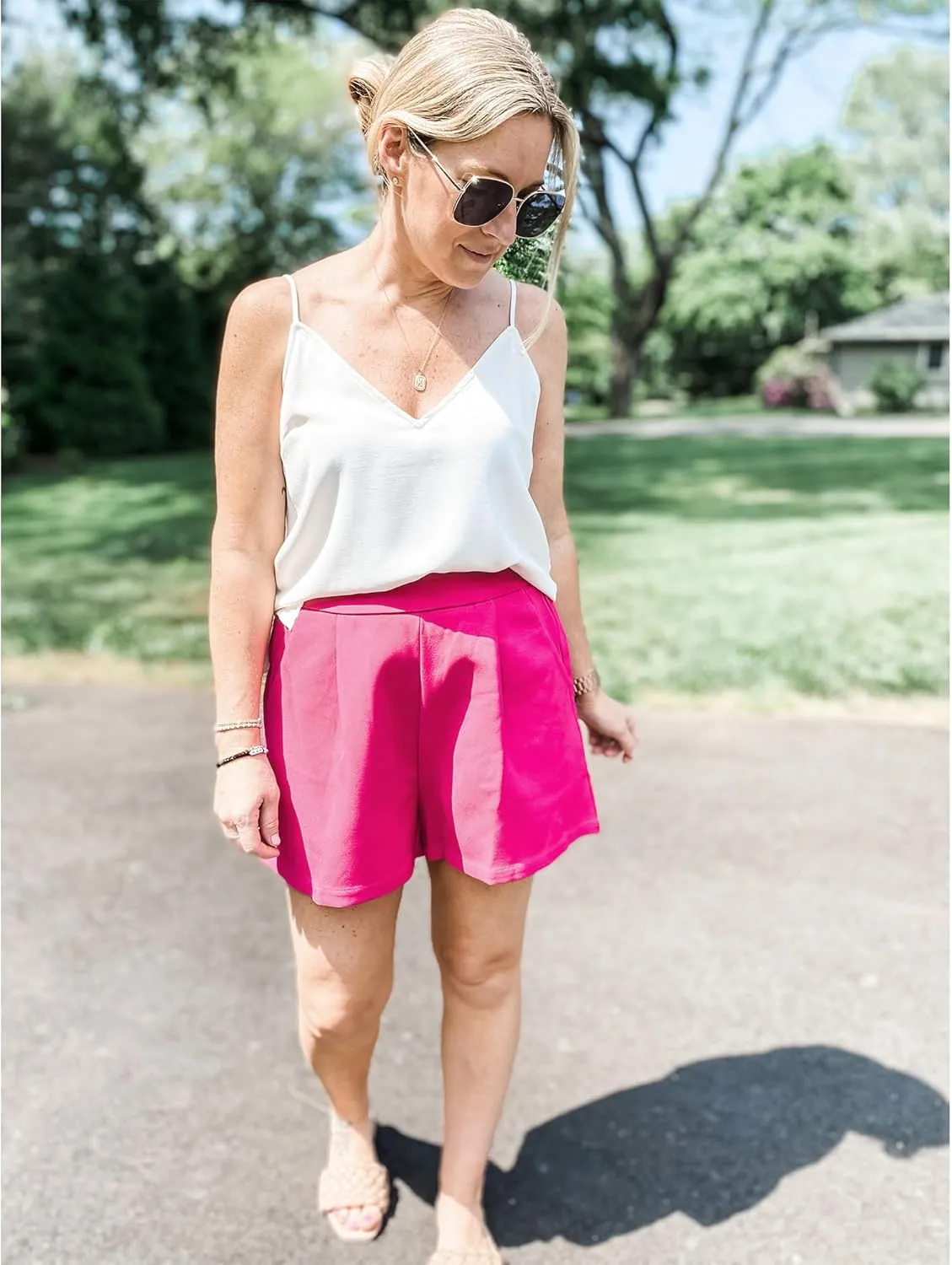luvamia 2024 Dress Shorts for Women High Waisted Business Casual Outfits for Work Summer Pleated Short Dressy Shorts