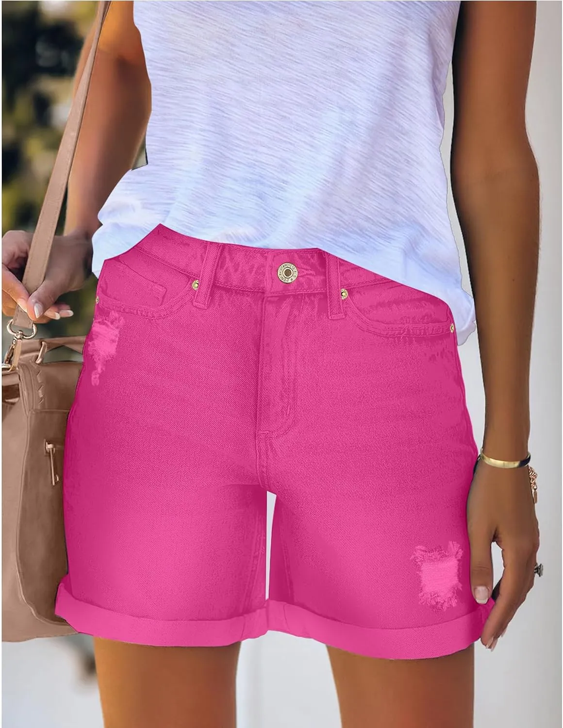 luvamia Women's Casual Ripped Denim Shorts High Rise Distressed Rolled Hem Jeans Shorts