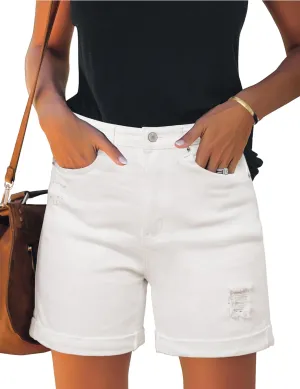 luvamia Women's Casual Ripped Denim Shorts High Rise Distressed Rolled Hem Jeans Shorts