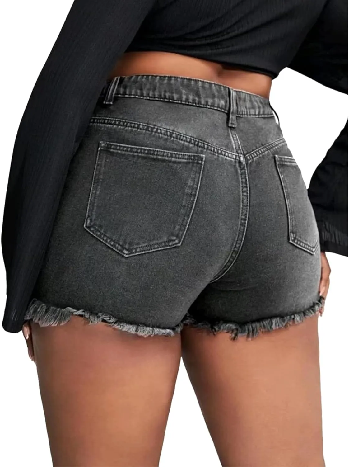 MapleHub Plus Size Women's Ripped Denim Jean Shorts High Waisted Stretchy Folded Hem Short Jeans