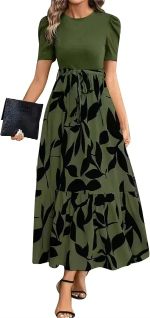 Maxi Dresses for Women 2025,Wedding Guest Spring Summer Dress Patchwork Plus Size Formal Womens Easter Dresses