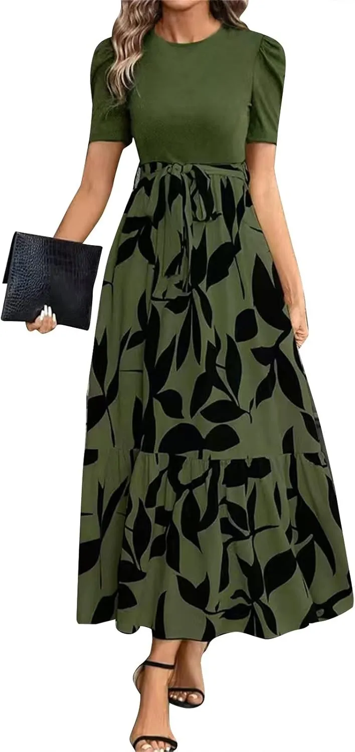Maxi Dresses for Women 2025,Wedding Guest Spring Summer Dress Patchwork Plus Size Formal Womens Easter Dresses