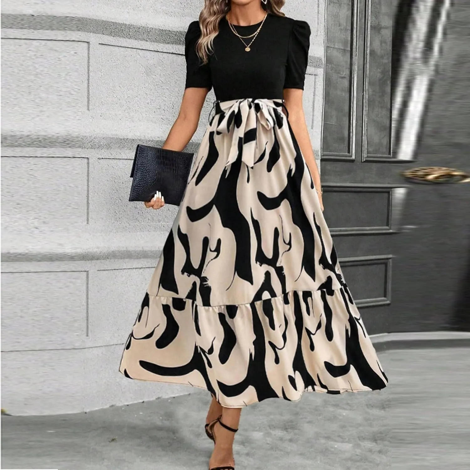 Maxi Dresses for Women 2025,Wedding Guest Spring Summer Dress Patchwork Plus Size Formal Womens Easter Dresses