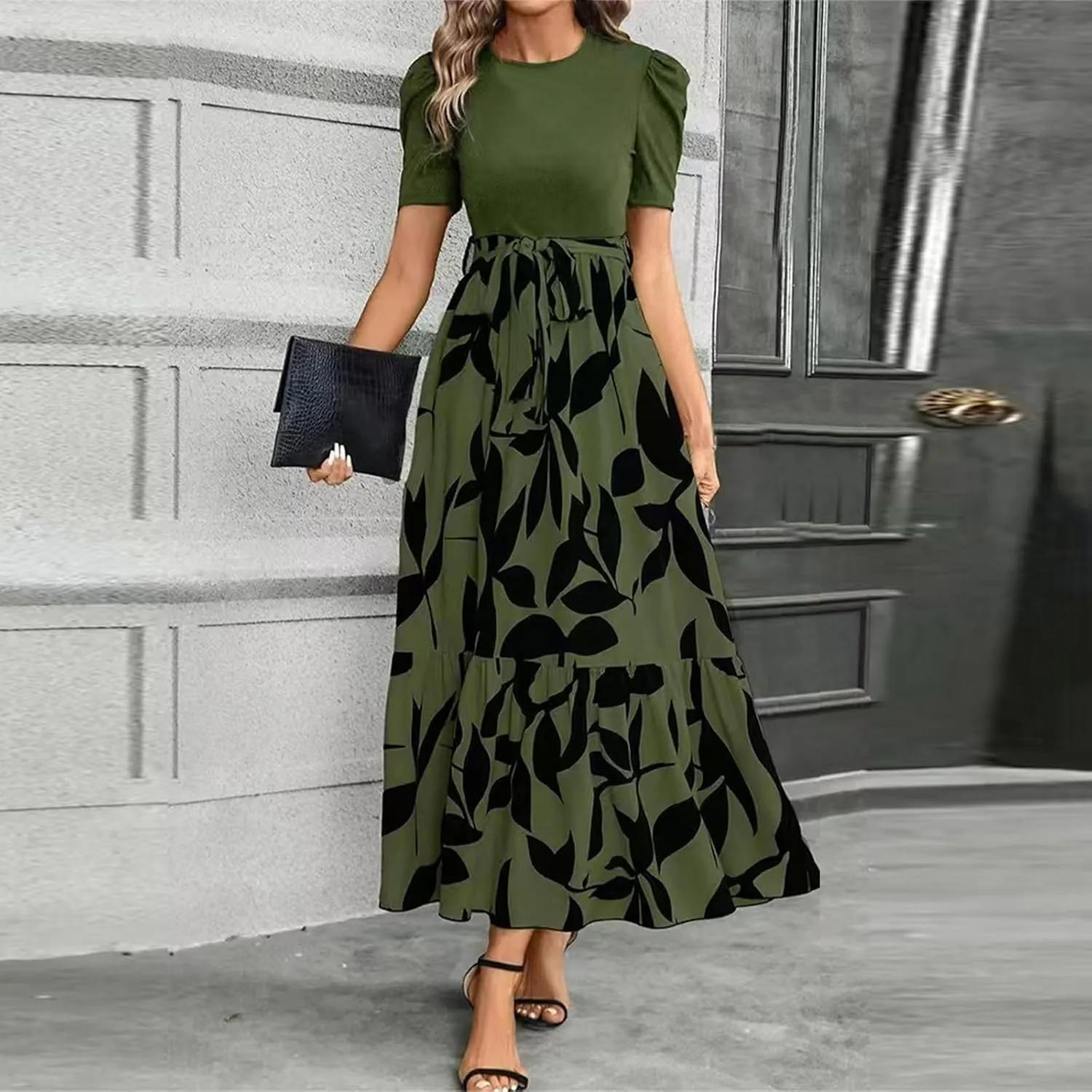 Maxi Dresses for Women 2025,Wedding Guest Spring Summer Dress Patchwork Plus Size Formal Womens Easter Dresses