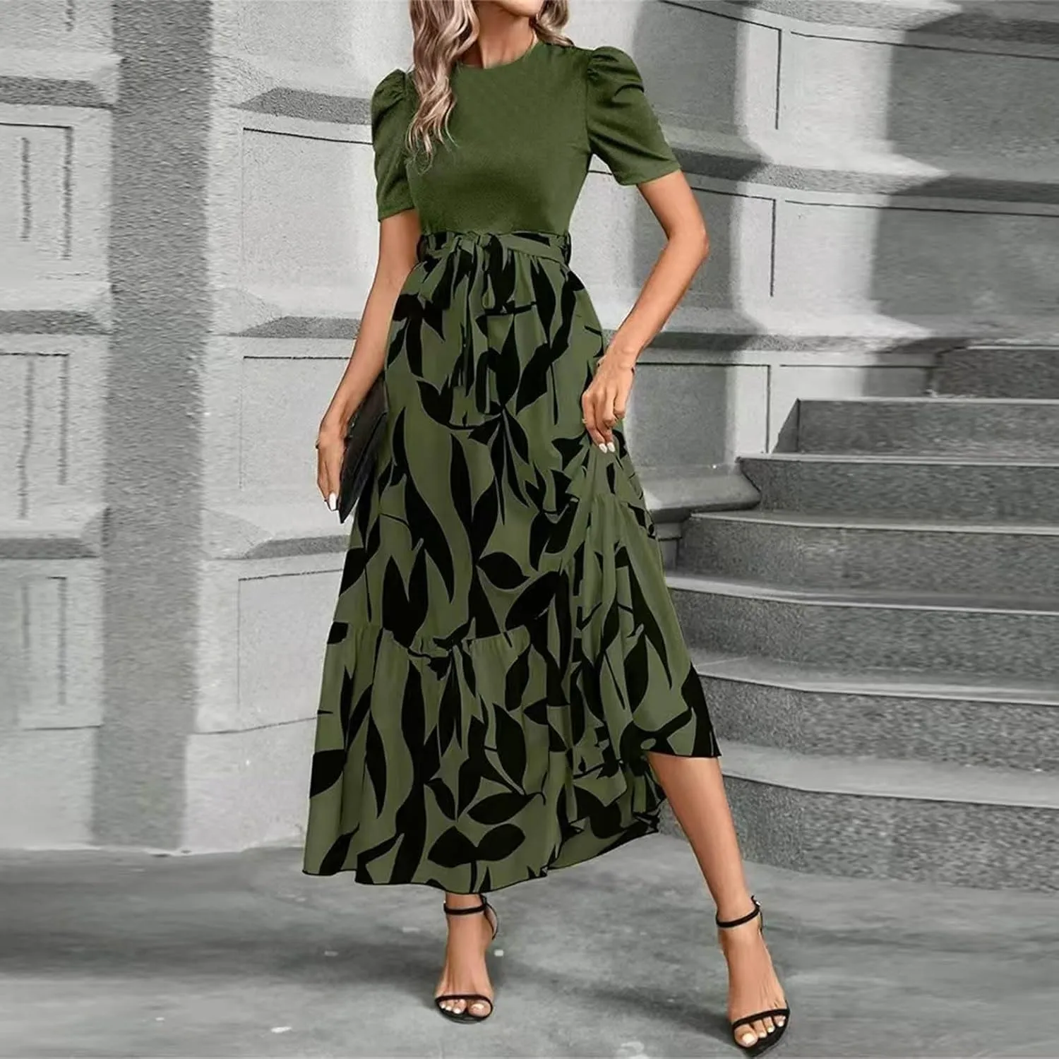 Maxi Dresses for Women 2025,Wedding Guest Spring Summer Dress Patchwork Plus Size Formal Womens Easter Dresses