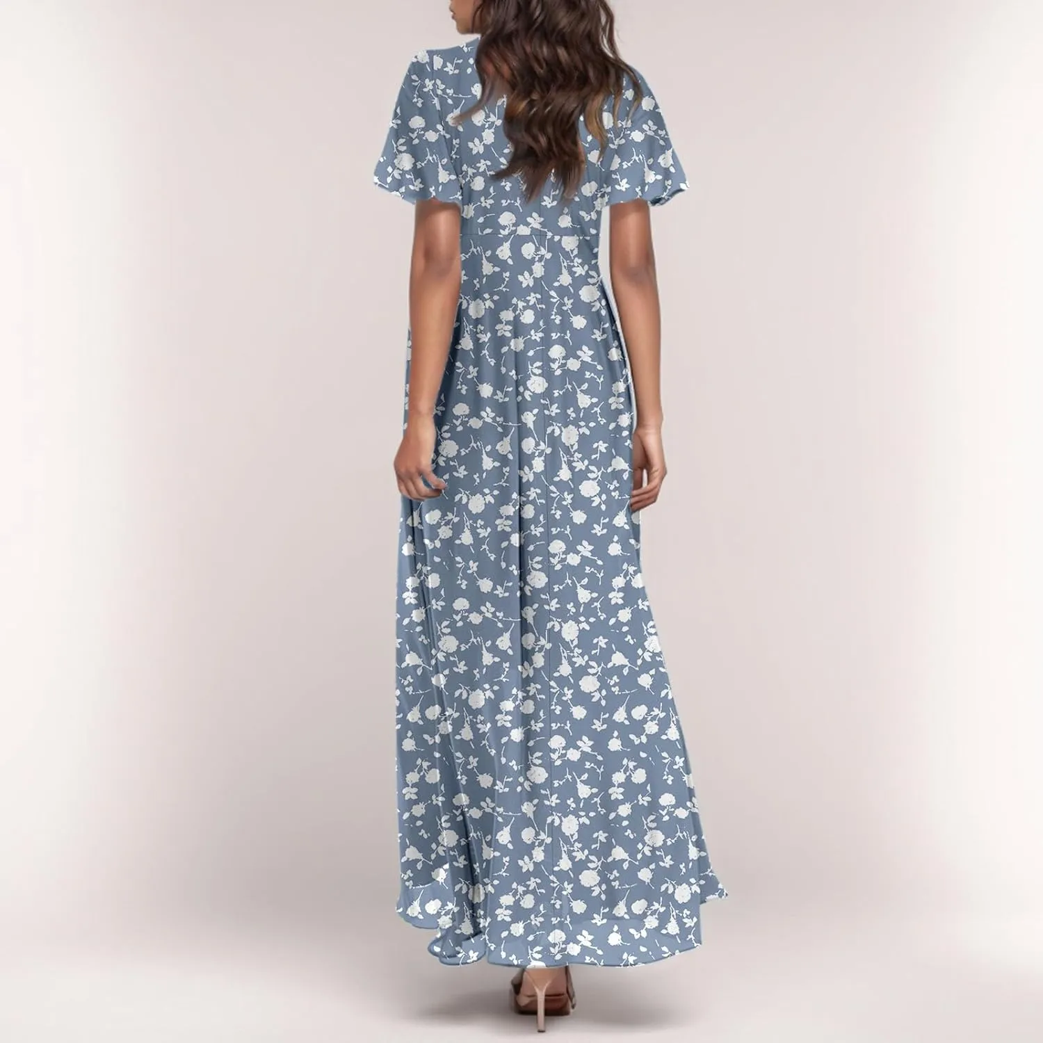 Maxi Dresses for Women 2025,Wedding Guest Spring Summer Dresses for Women Flowy Petite Floral Dress Short Sleeve