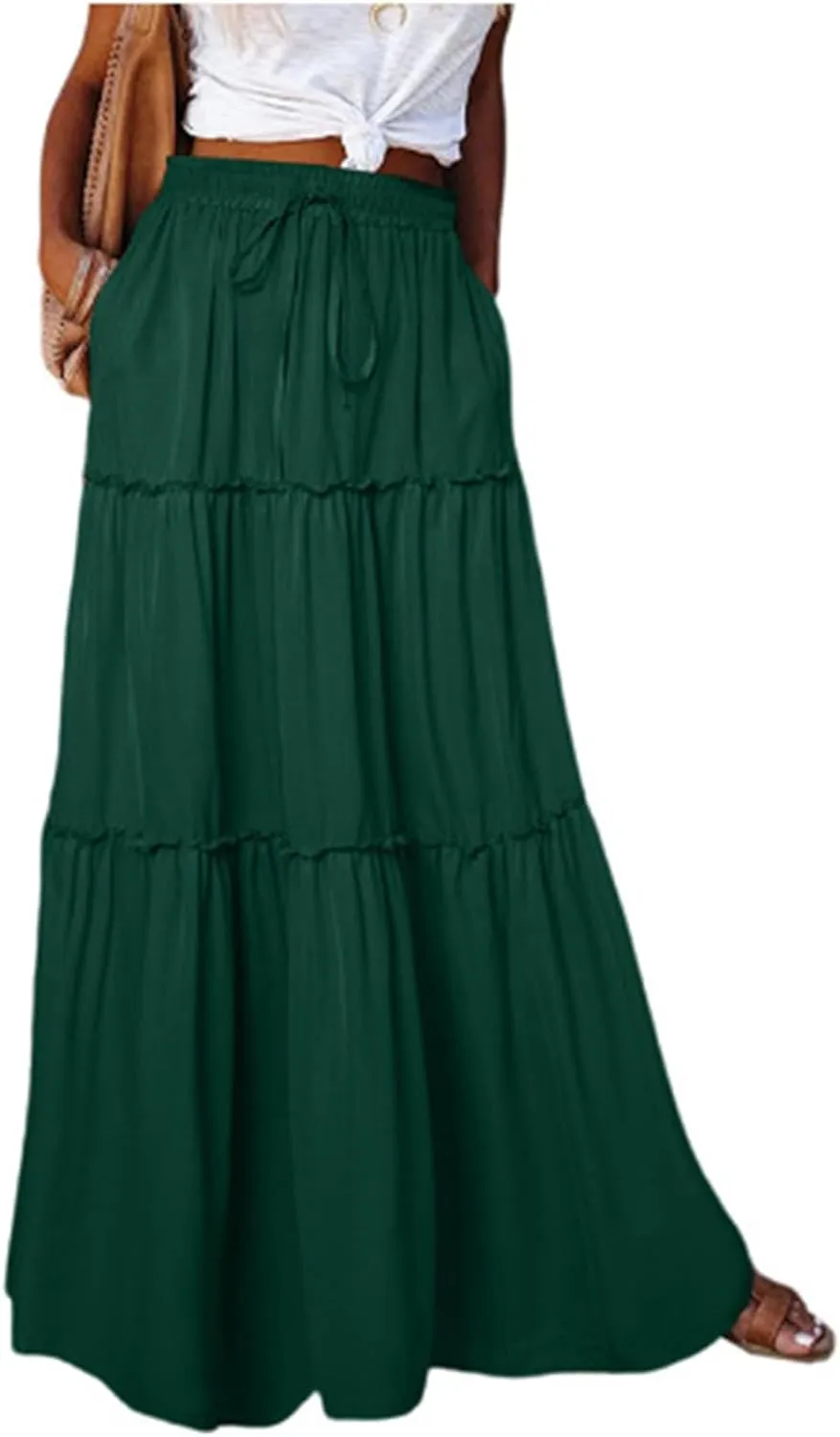 Maxi Skirt for Women 2025 Vacation Summer Tiered High Waisted Skirt Pleated Aline Work Flowy Long Skirts with Pockets