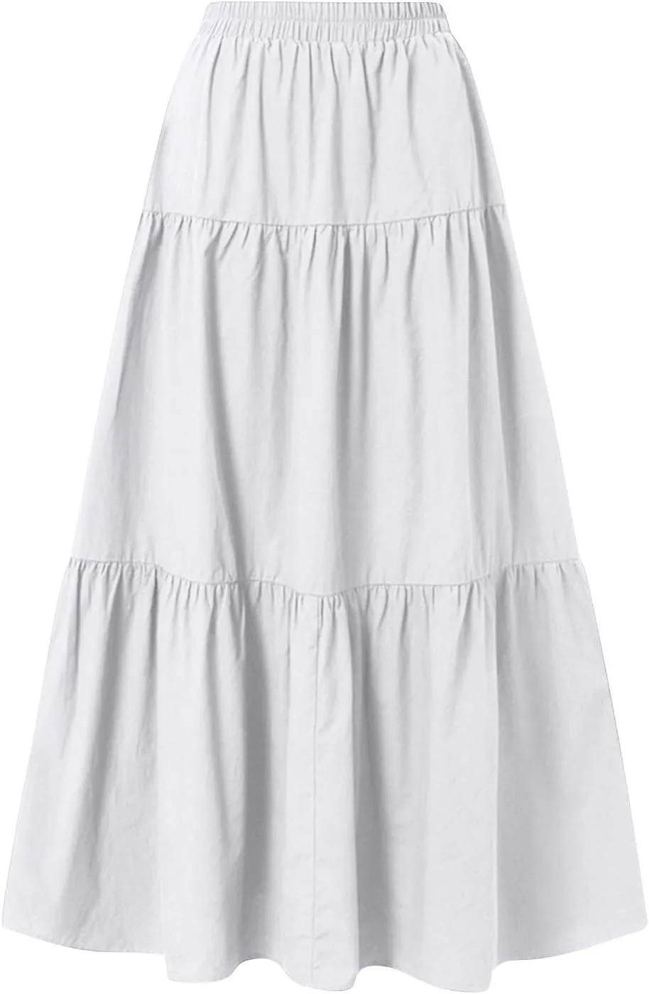 Maxi Skirt for Women Summer Drawstring High Waisted Aline Skirts Swing Tiered Ruffle Long Beach Skirt (S-2Xl)