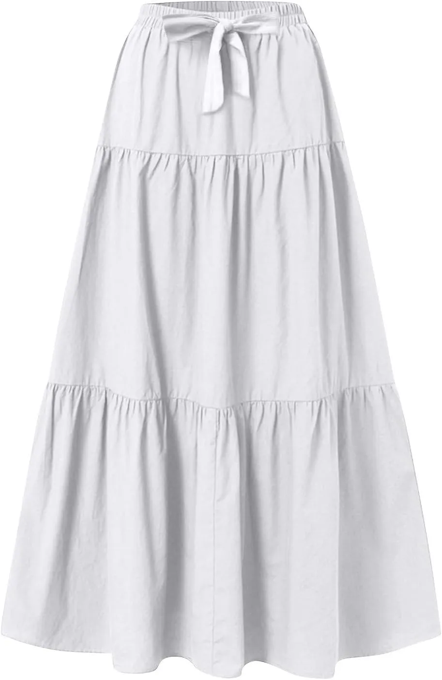 Maxi Skirt for Women Summer Drawstring High Waisted Aline Skirts Swing Tiered Ruffle Long Beach Skirt (S-2Xl)
