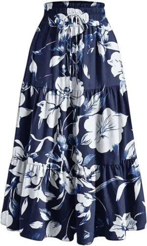 Maxi Skirts for Women Long Tiered A-Line Skirt 2025 Fashion Drawstring High Waist Ankle Length Summer Beach Clothes