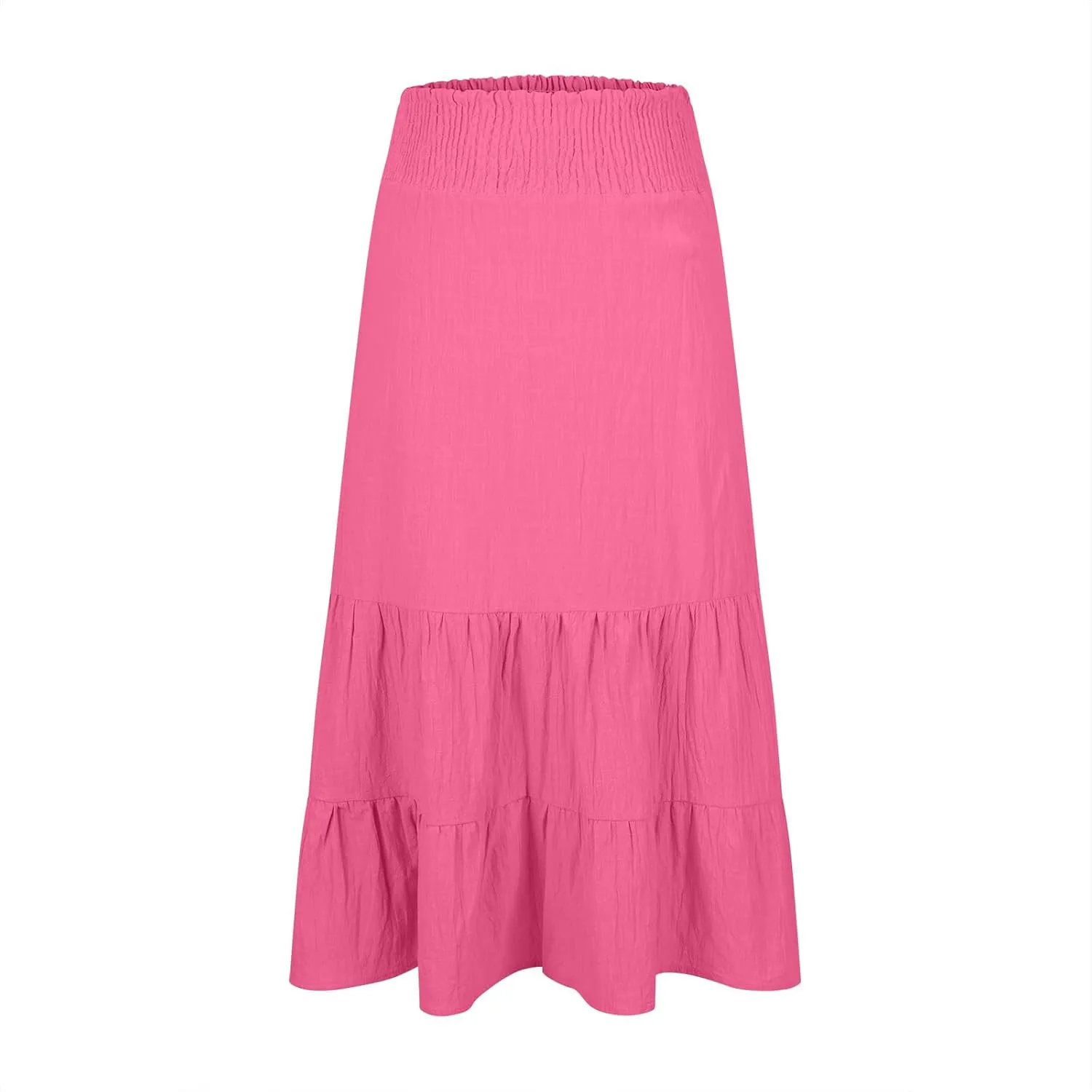 Maxi Skirts for Women Solid Color Ruffle Tiered Pleated Elastic High Waisted Skirt Summer Casual Flowy A Line Skirts