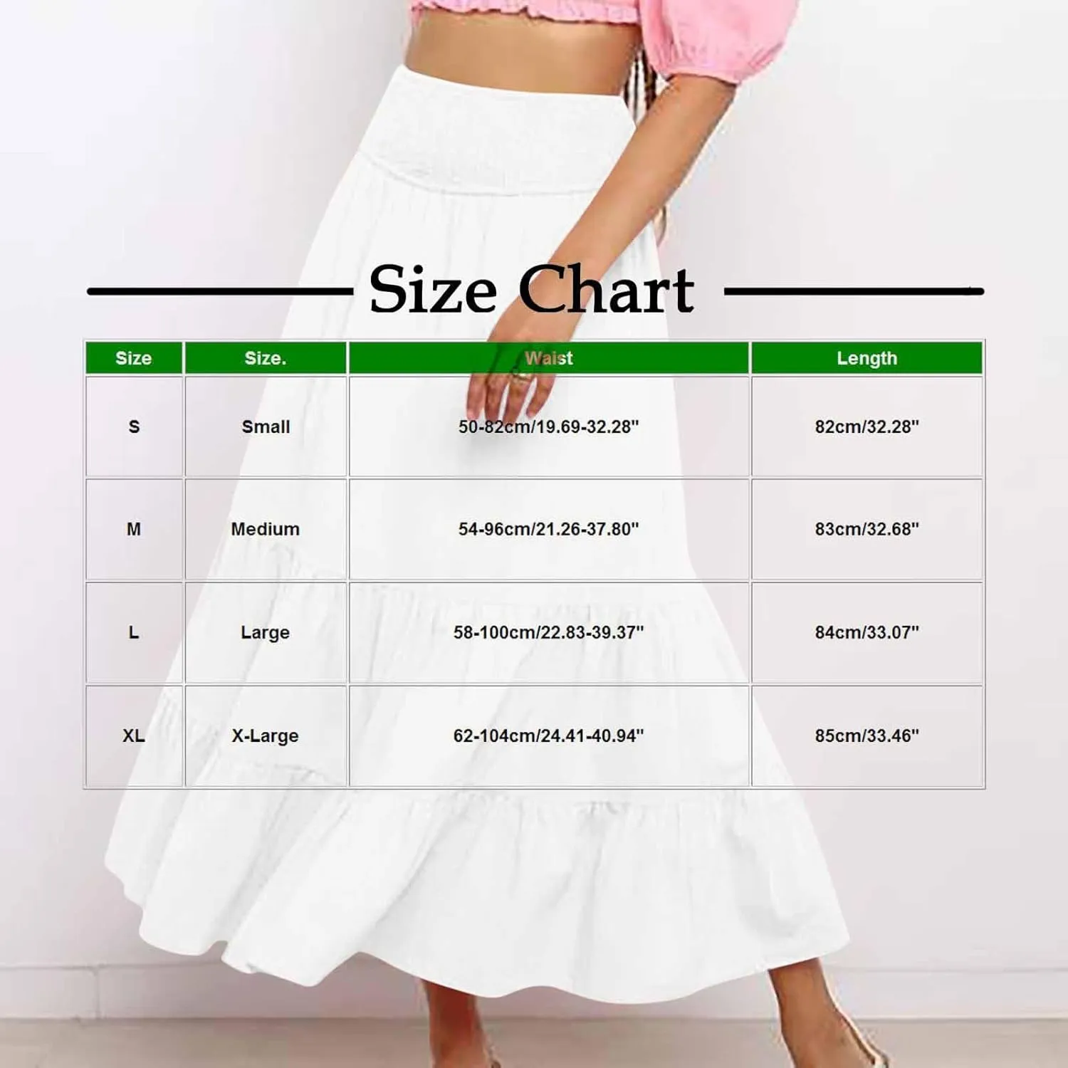 Maxi Skirts for Women Solid Color Ruffle Tiered Pleated Elastic High Waisted Skirt Summer Casual Flowy A Line Skirts
