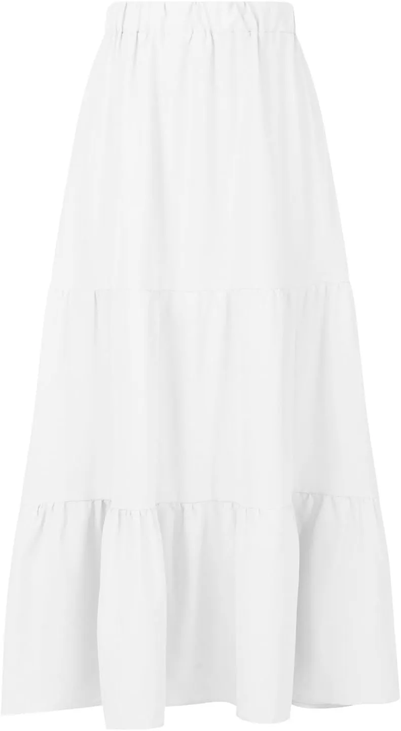 Maxi Skirts for Women Stretch Flowy Tiered Pleated Skirt Elastic Waist Summer Bohemian Ruched Skirts with Pockets