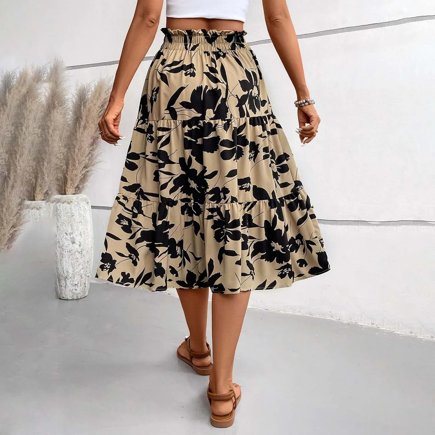 Maxi Skirts for Women Summer 2025 High Waisted Flowy Floral Long Skirt Vacation Beach Ruffle A Line Skorts