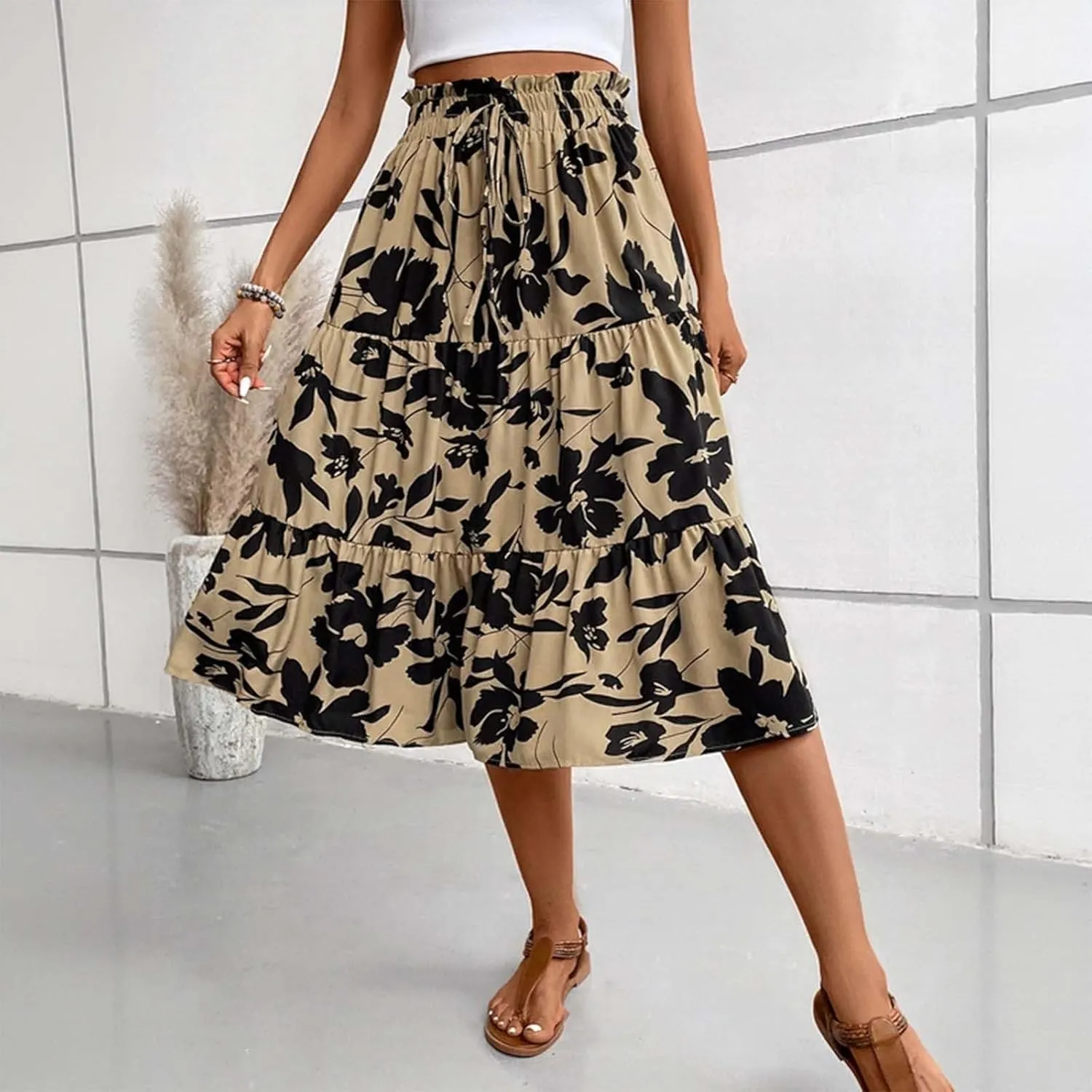 Maxi Skirts for Women Summer 2025 High Waisted Flowy Floral Long Skirt Vacation Beach Ruffle A Line Skorts