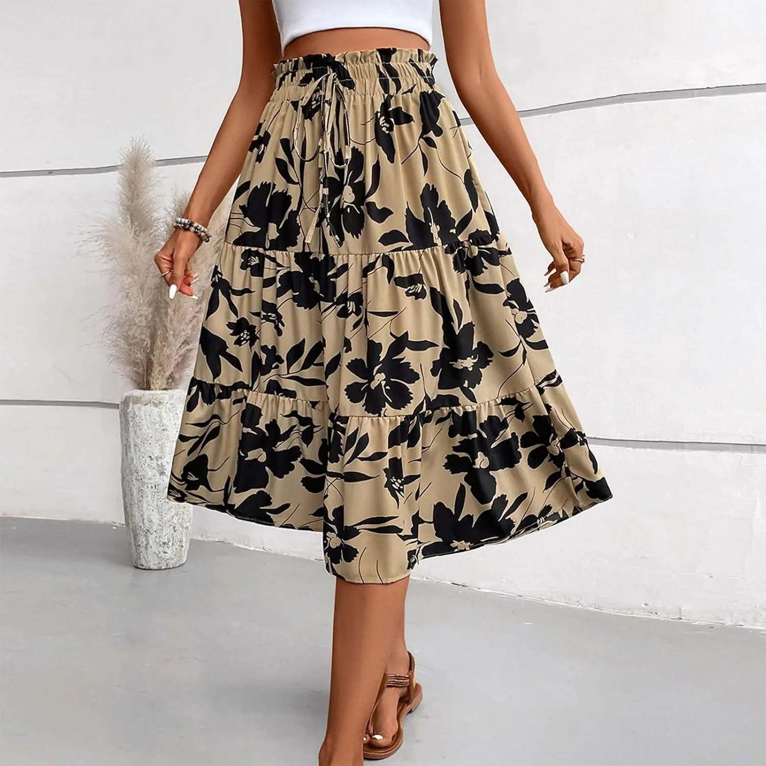Maxi Skirts for Women Summer 2025 High Waisted Flowy Floral Long Skirt Vacation Beach Ruffle A Line Skorts