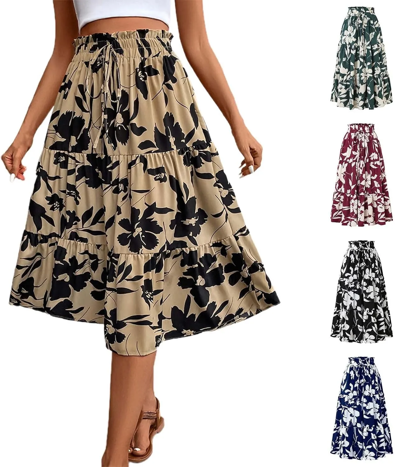 Maxi Skirts for Women Summer 2025 High Waisted Flowy Floral Long Skirt Vacation Beach Ruffle A Line Skorts