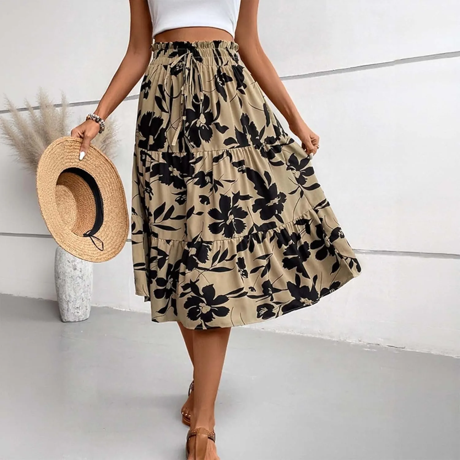 Maxi Skirts for Women Summer 2025 High Waisted Flowy Floral Long Skirt Vacation Beach Ruffle A Line Skorts