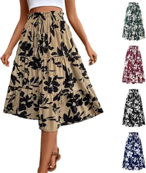Maxi Skirts for Women Summer 2025 High Waisted Flowy Floral Long Skirt Vacation Beach Ruffle A Line Skorts