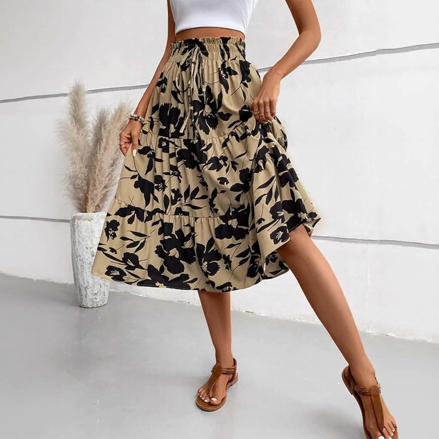 Maxi Skirts for Women Summer 2025 High Waisted Flowy Floral Long Skirt Vacation Beach Ruffle A Line Skorts