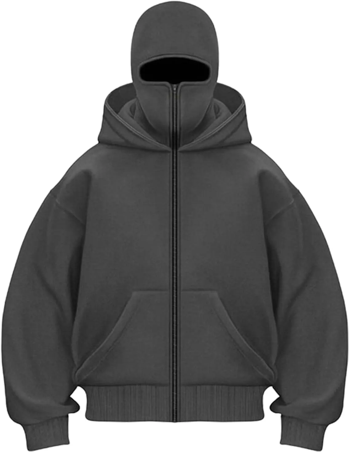 Men Balaclava Hoodie Double Hoodies Face Mask Spring Zip Up Hooded Jackets Ski Hking Fishing Athletic Sweatshirt Coat