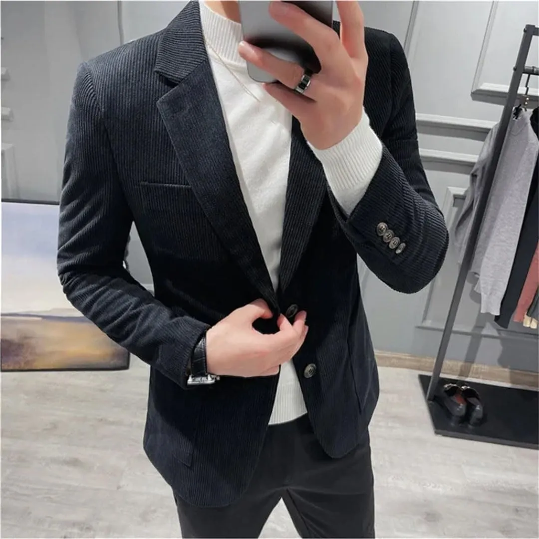 Men Corduroy Suit Jacket for Slim Fit Casual Business Blazers Office Banquet Party Coat
