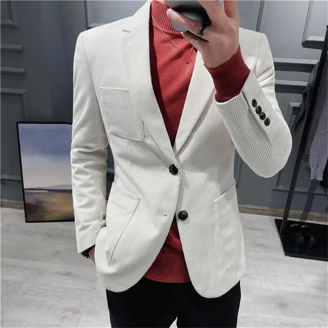 Men Corduroy Suit Jacket for Slim Fit Casual Business Blazers Office Banquet Party Coat
