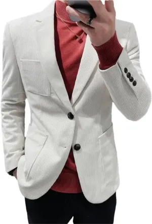 Men Corduroy Suit Jacket for Slim Fit Casual Business Blazers Office Banquet Party Coat