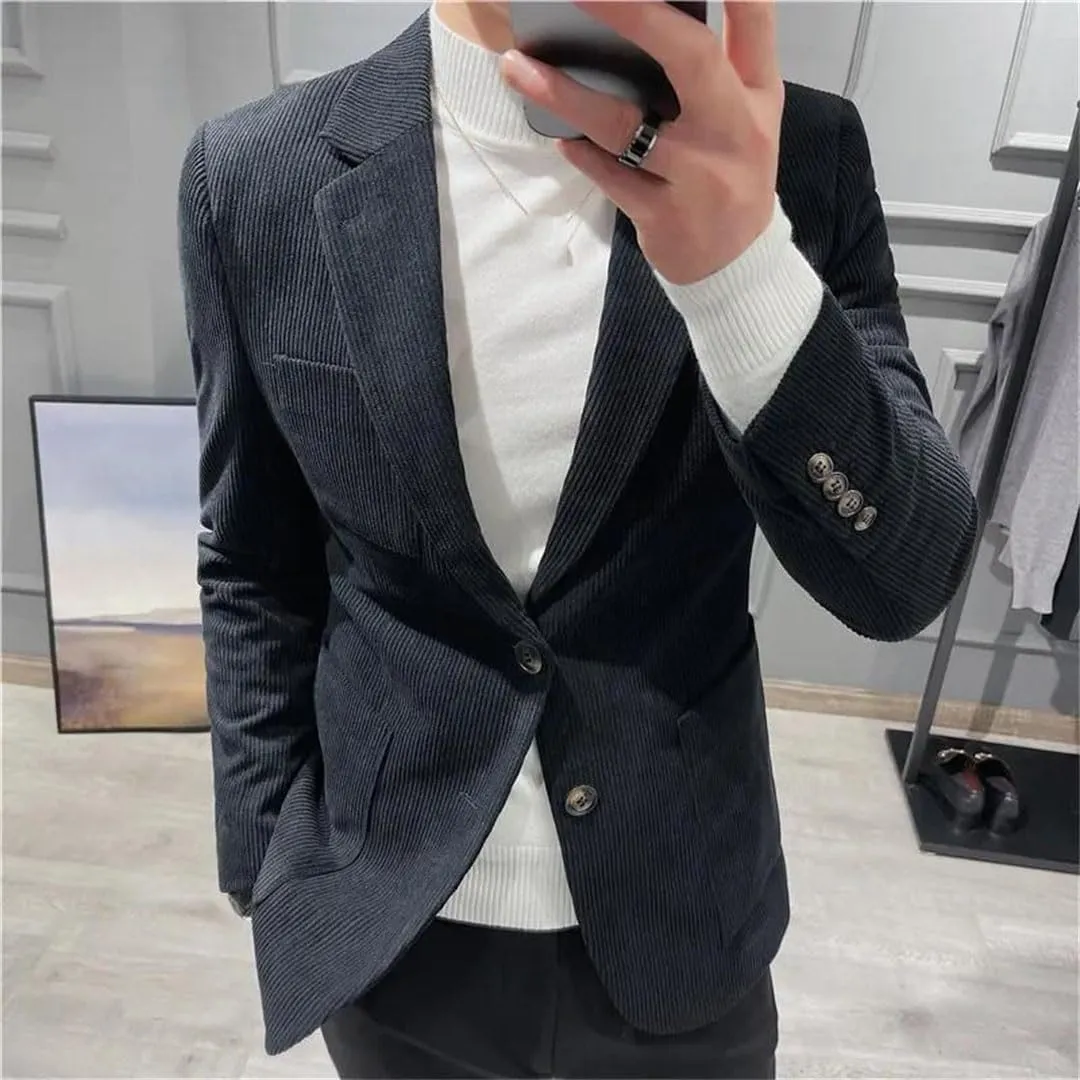 Men Corduroy Suit Jacket for Slim Fit Casual Business Blazers Office Banquet Party Coat