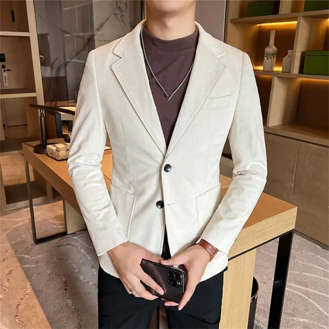 Men Corduroy Suit Jacket for Slim Fit Style Casual Business Masculino Wedding Blazers