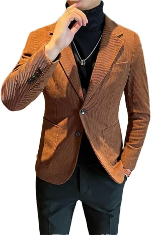Men Corduroy Suit Jacket for Slim Fit Style Casual Business Masculino Wedding Blazers