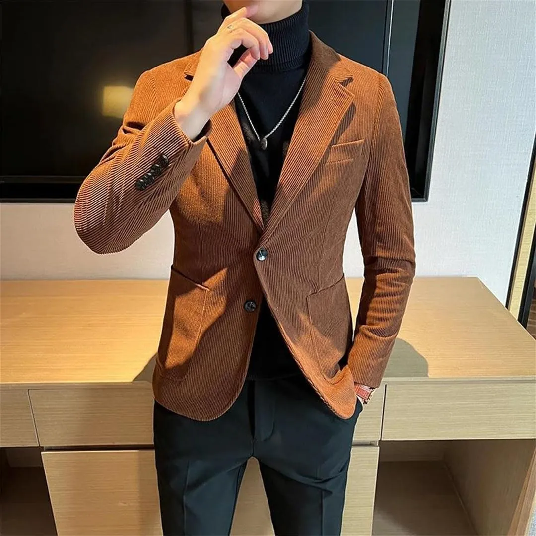 Men Corduroy Suit Jacket for Slim Fit Style Casual Business Masculino Wedding Blazers