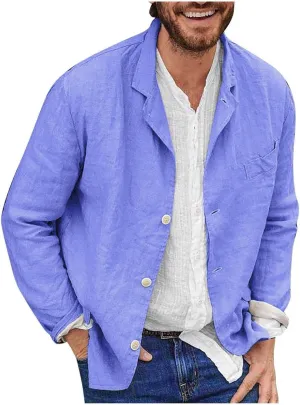 Men's Casual Suit Blazer Jackets Lightweight Linen Notched Collar Tailored Cardigan Tops Single-Breasted Sports Coats