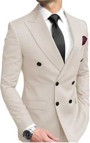 Mens Double Breasted Blazer Jacket Peak Lapel Slim Fit Prom Homecoming Wedding Sport Coats Jackets for Men