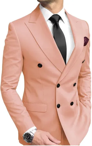 Mens Double Breasted Blazer Jacket Peak Lapel Slim Fit Prom Homecoming Wedding Sport Coats Jackets for Men