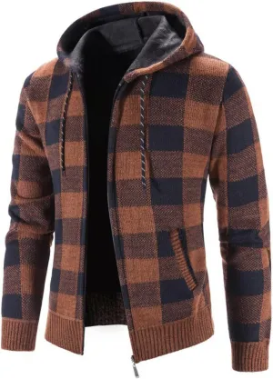 Mens Fleece Lined Hoodie Fashion Long Sleeve Warm Camouflage Printed Hooded Jacket Top