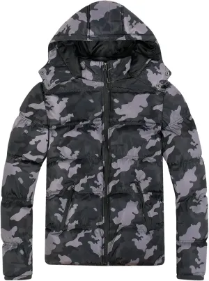 Men's Hooded Winter Coat Warm Puffer Jacket Thicken Cotton Coat with Hood Full Zip Up Quilted Lightweight Down Jackets