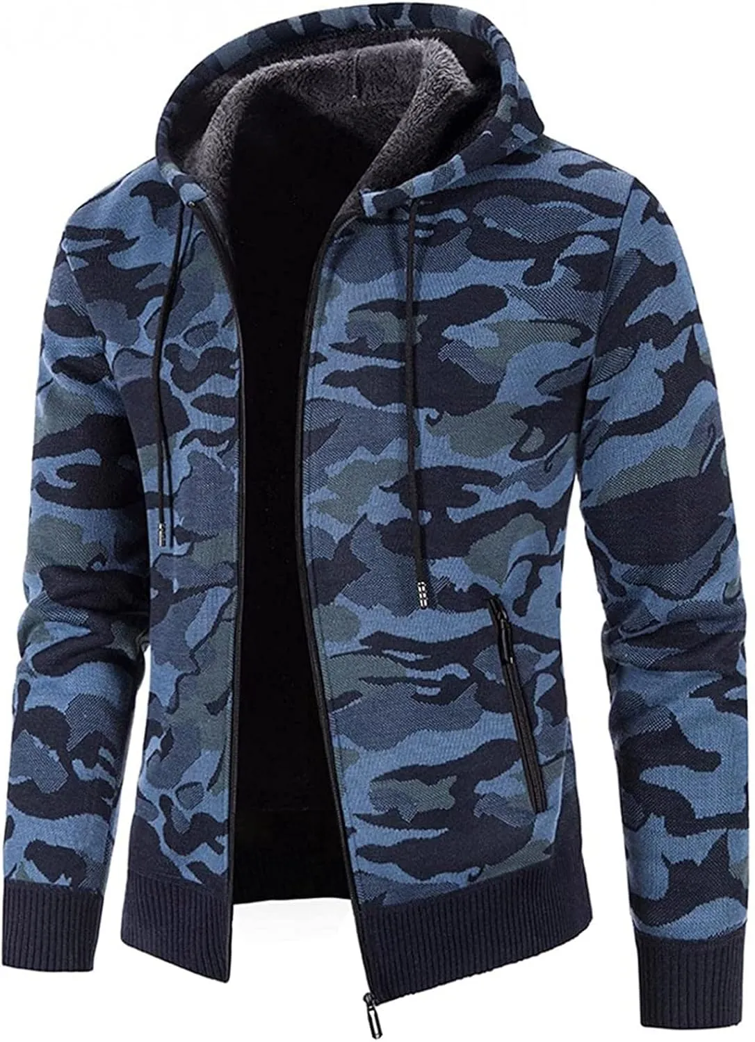 Mens Hoodies Pullover Fashion Long Sleeve Warm Camouflage Printed Hooded Jacket Top