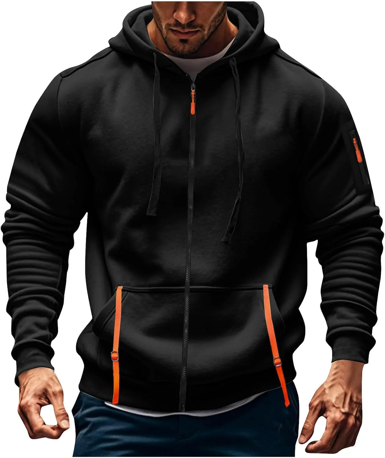 Mens Hoodies Zip Up, Casual Hoodies for Men with Pockets Full Zip Long Sleeve Sweatshirt Sports Hooded Jacket