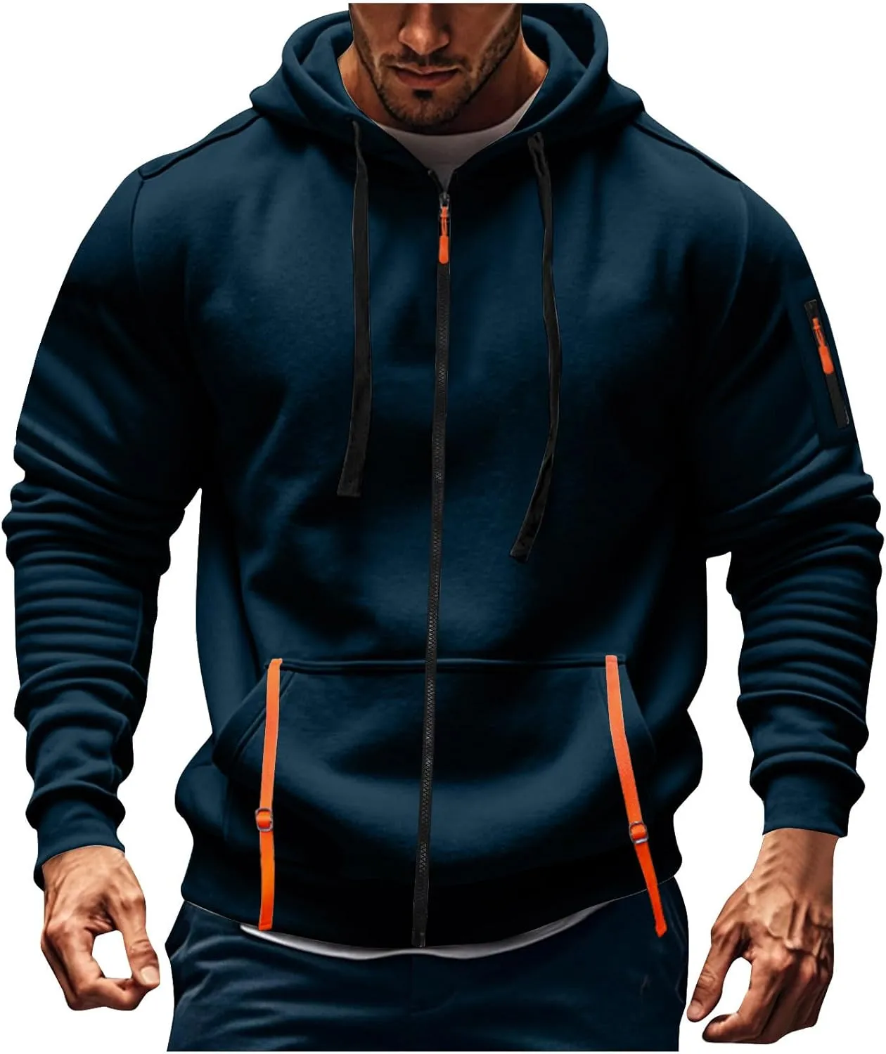 Mens Hoodies Zip Up, Casual Hoodies for Men with Pockets Full Zip Long Sleeve Sweatshirt Sports Hooded Jacket