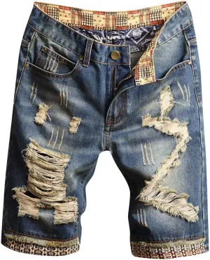 Mens Jean Shorts Denim Shorts Ripped Distressed Short Jeans Casual Classic Straight Fit Jorts