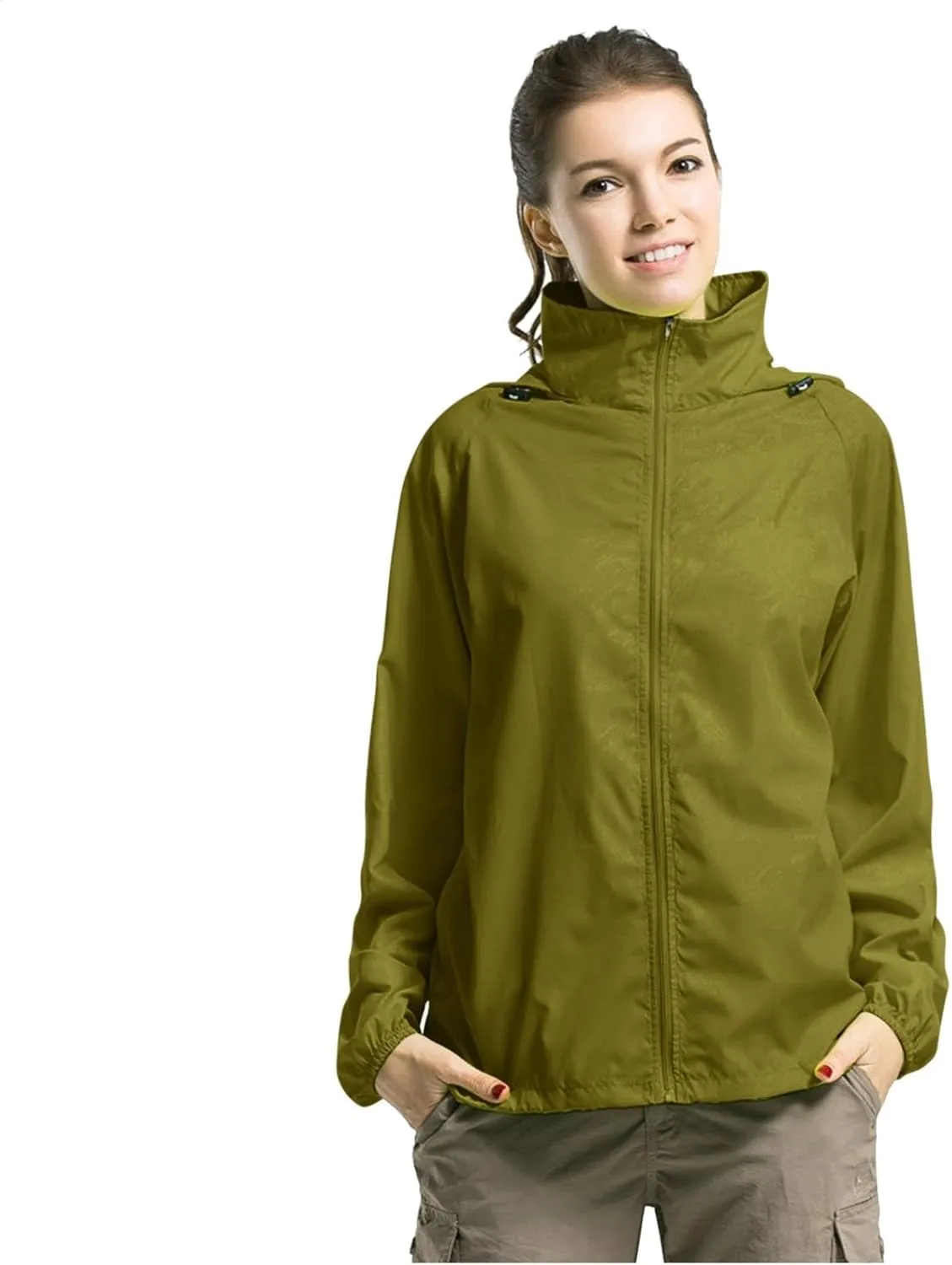 Mens Oversized Full Zip Rain Coats Unisex Baggy Outdoor Jackets with Hood Breathable Sports Windbreaker Lightweight Blouses