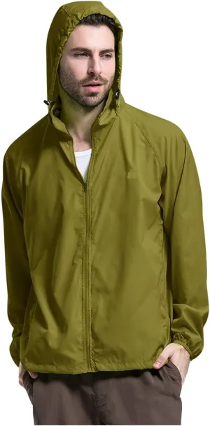 Mens Oversized Full Zip Rain Coats Unisex Baggy Outdoor Jackets with Hood Breathable Sports Windbreaker Lightweight Blouses