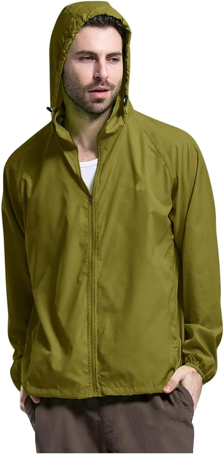 Mens Oversized Full Zip Rain Coats Unisex Baggy Outdoor Jackets with Hood Breathable Sports Windbreaker Lightweight Blouses