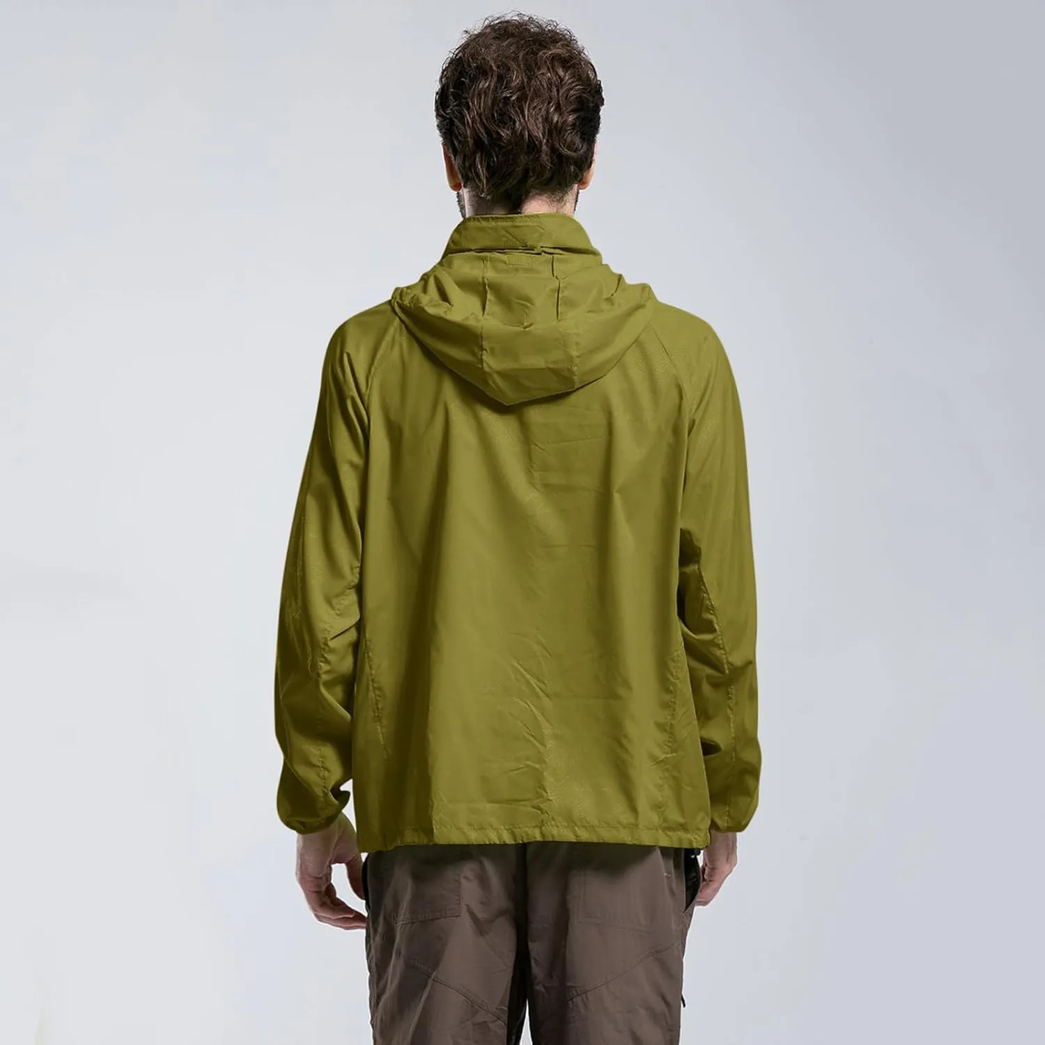Mens Oversized Full Zip Rain Coats Unisex Baggy Outdoor Jackets with Hood Breathable Sports Windbreaker Lightweight Blouses