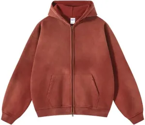 Mens Oversized Hoodies Streetwear Unisex Vintage Hoodies Zip Up Acid Wash Sweatshirt for Men Heavyweight